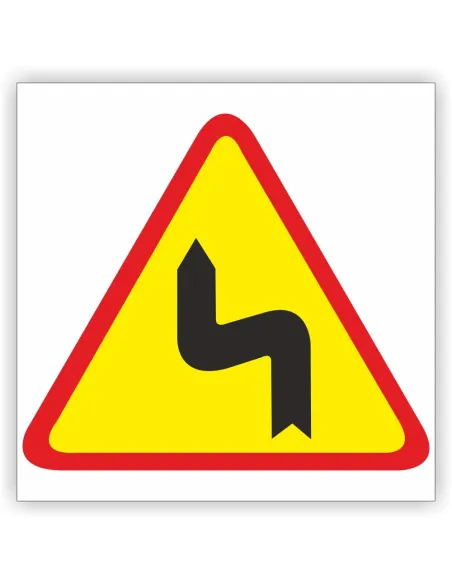 Znak drogowy Tablica informacyjna A-4 Niebezpieczne zakręty- pierwszy w lewo - znak ostrzegawczy 40x40 cm