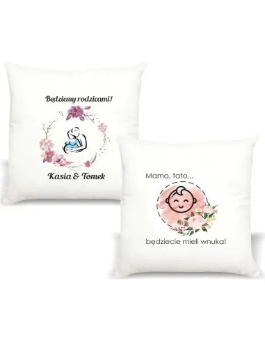 Poduszka z nadrukiem PREZENT dla przyszłych dziadków BĘDZIECIE MIELI WNUKA