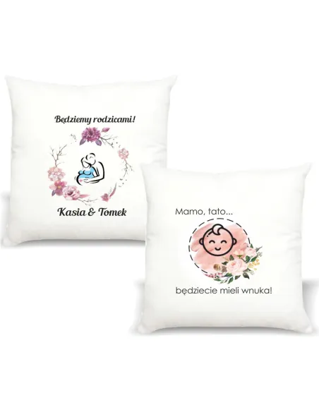 Poduszka z nadrukiem PREZENT dla przyszłych dziadków BĘDZIECIE MIELI WNUKA