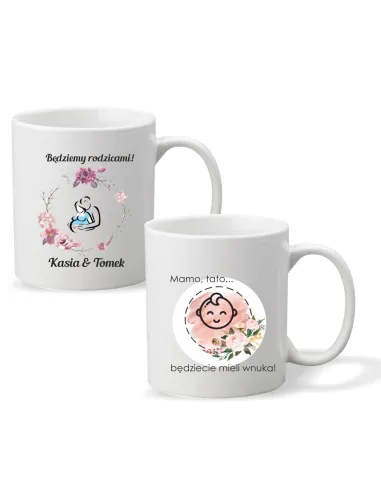 Kubek z nadrukiem PREZENT dla przyszłych dziadków BĘDZIECIE MIELI WNUKA
