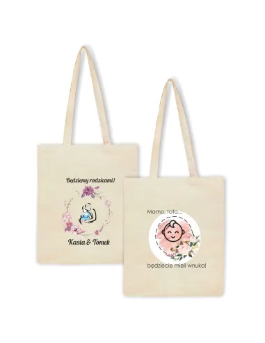 Torba z nadrukiem PREZENT napis MAMO, TATO będziemy rodzicami