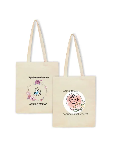 Torba z nadrukiem PREZENT napis MAMO, TATO będziemy rodzicami