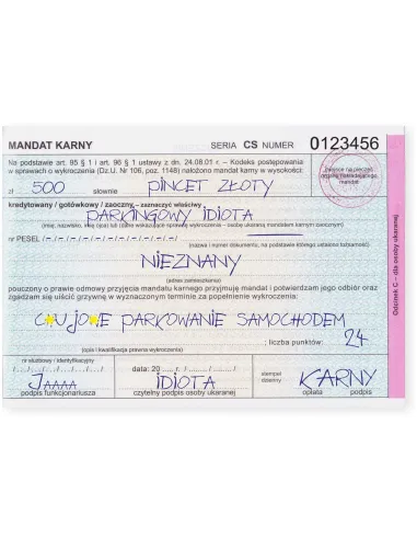 Naklejki mandat za złe parkowanie 100 Karny Kutas za Chujowe parkowanie