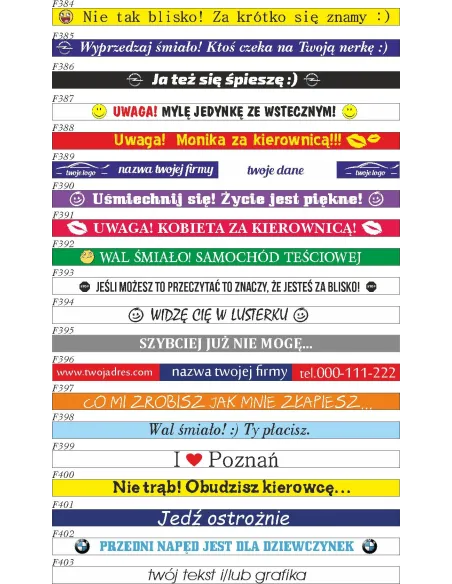 Naklejki na ramki pod tablice rejestracyjne - 10szt