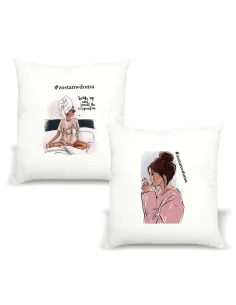 Poduszka z nadrukiem napis PREZENT ZOSTAŃ W DOMU prezent dla przyjaciółek sióstr