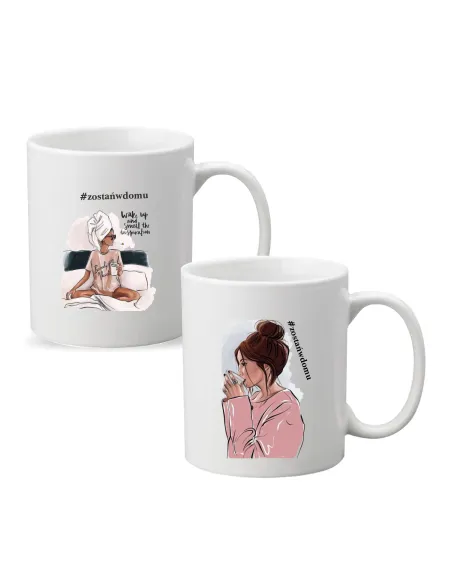 Kubek z nadrukiem napis PREZENT ZOSTAŃ W DOMU dla kobiety przyjaciółki
