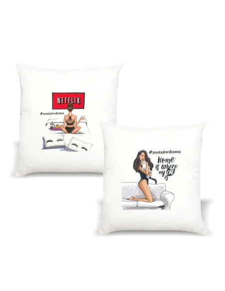 Poduszka z nadrukiem PREZENT ZOSTAŃ W DOMU NETFLIX dla przyjaciółki