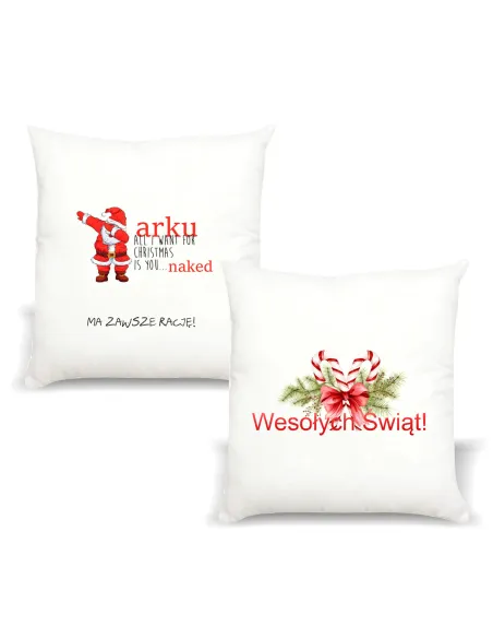 Poduszka z nadrukiem PREZENT na Mikołajki Boże Narodzenie WESOŁYCH ŚWIĄT