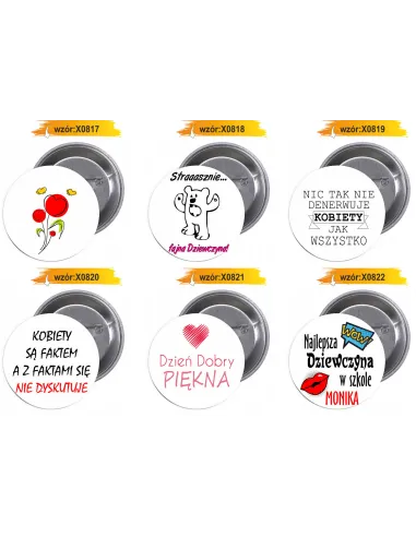 Przypinki buttony DZIEŃ KOBIET  znaczki badziki z grafiką