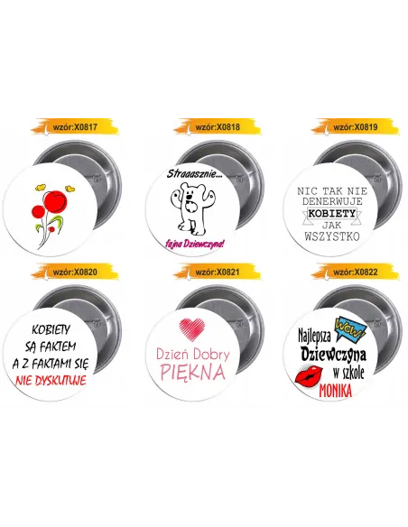 Przypinki buttony DZIEŃ KOBIET  znaczki badziki z grafiką