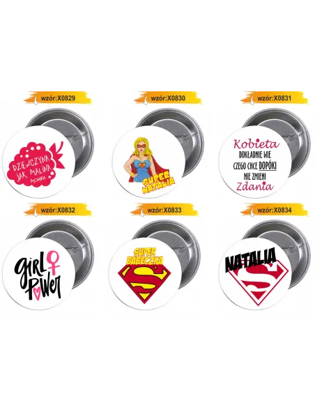 Przypinki buttony DZIEŃ KOBIET  znaczki badziki z grafiką