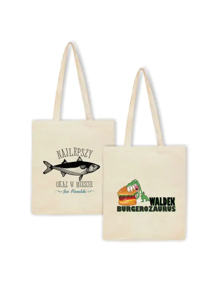 Eko Torba z imieniem napis PREZENT BURGEROZAURUS