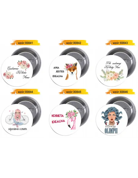 Przypinki buttony DZIEŃ KOBIET  znaczki badziki z grafiką