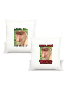 Poduszka Janusz Nosacz  z nadrukiem napis TANIEJ NIC NIE BĘDZIE