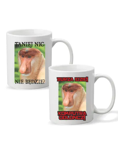 Kubek z nadrukiem napis TANIEJ NIC NIE BĘDZIE
