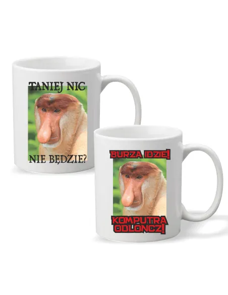 Kubek z nadrukiem napis TANIEJ NIC NIE BĘDZIE