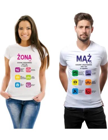 Koszulka z nadrukiem zestaw dla par mąż sa. żona sa.