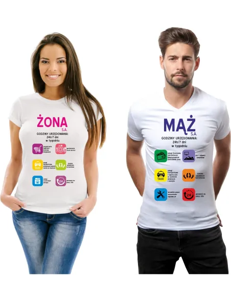 Koszulka z nadrukiem zestaw dla par mąż sa. żona sa.