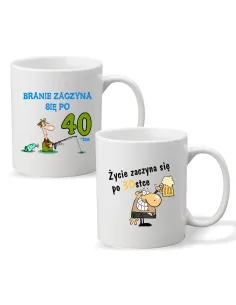 Kubek z nadrukiem prezent na urodziny BRANIE ZACZYNA SIĘ PO 40-TCE
