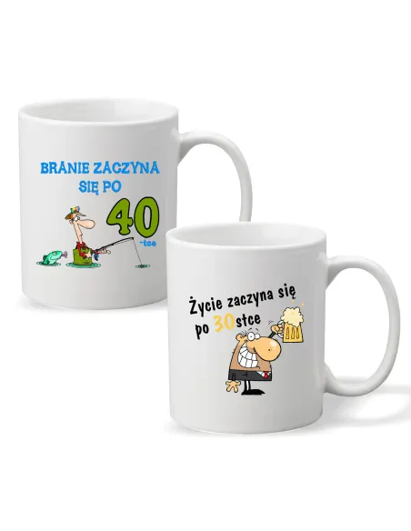 Kubek z nadrukiem prezent na urodziny BRANIE ZACZYNA SIĘ PO 40-TCE