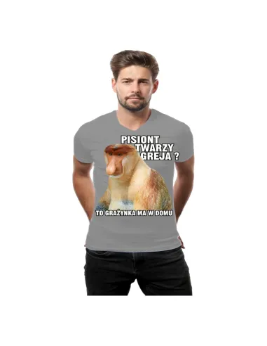 Koszulka z nadrukiem Janusz pisiont twarzy greja? To Grażynka ma w domu