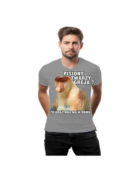 Koszulka z nadrukiem Janusz pisiont twarzy greja? To Grażynka ma w domu