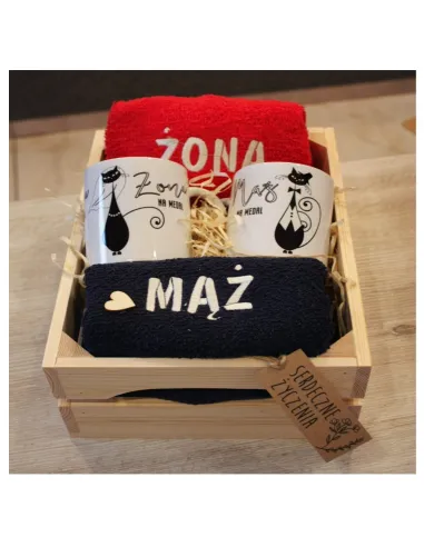 Prezent na ślub rocznicę - ręczniki z haftem + kubki