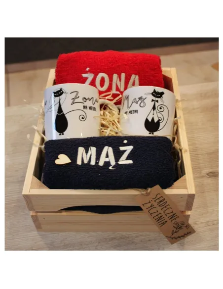 Prezent na ślub rocznicę - ręczniki z haftem + kubki