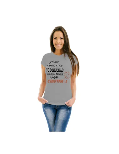 Koszulka z nadrukiem jedyne czego chcę to schudnąc oglądając telewizję i jedząc ciastka