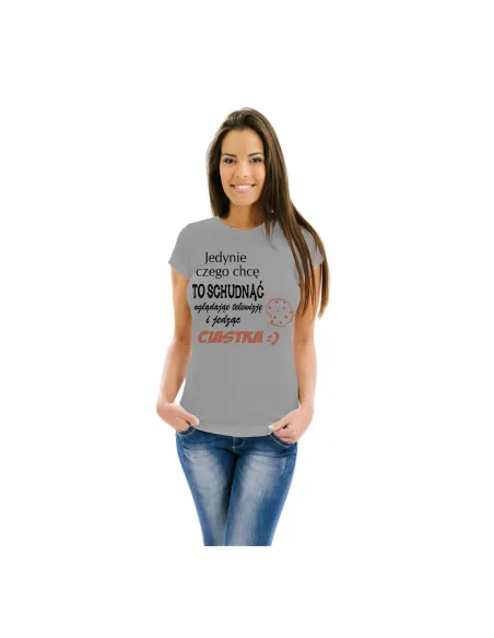 Koszulka z nadrukiem jedyne czego chcę to schudnąc oglądając telewizję i jedząc ciastka