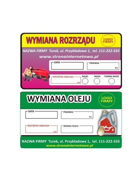 Naklejki wymiana oleju wymiana rozrządu 50 szt
