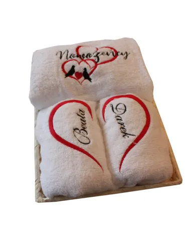 Prezent ślubny - ręczniki z haftem + kubki