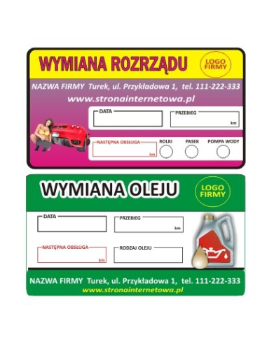 Naklejki wymiana oleju wymiana rozrządu 100 szt
