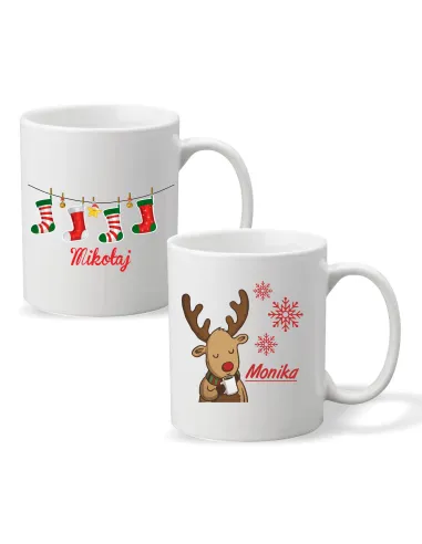 Kubek z imieniem PREZENT ŚWIĄTECZNY RENIFER do szkoły przedszkola na mikołajki