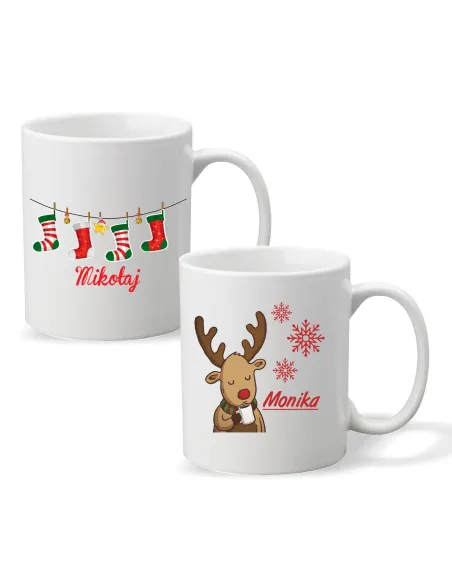 Kubek z imieniem PREZENT ŚWIĄTECZNY RENIFER do szkoły przedszkola na mikołajki