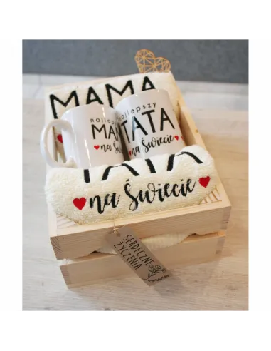 Zestaw prezentowy Prezent dla rodziców Mamy i Taty - ręczniki z haftem + kubki