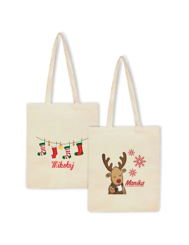 Eko Torba z nadrukiem świątecznym PREZENT RENIFER