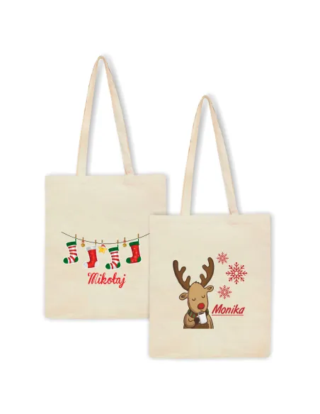 Eko Torba z nadrukiem świątecznym PREZENT RENIFER