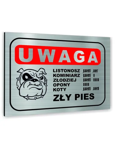 Znak Tablica informacyjna Dibond - UWAGA ZŁY PIES