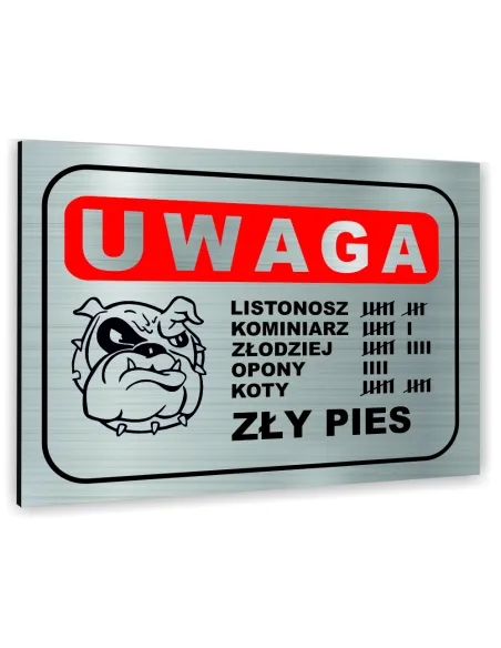 Znak Tablica informacyjna Dibond - UWAGA ZŁY PIES