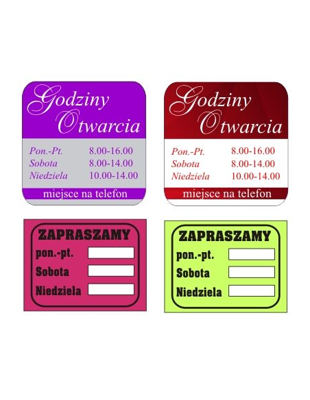Godziny otwarcia - naklejka samoprzylepna