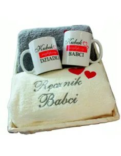 Prezent dla babci dziadka - ręczniki z haftem + kubki