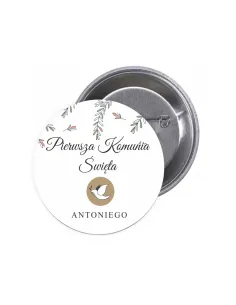 Przypinki buttony PIERWSZA KOMUNIA ŚWIĘTA IMIĘ znaczki badziki z grafiką