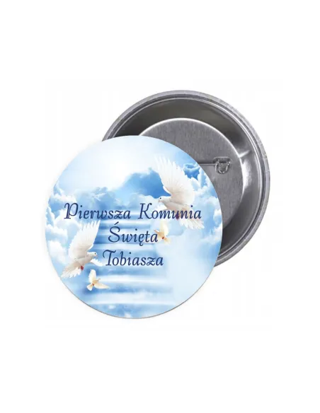 Przypinki buttony PIERWSZA KOMUNIA ŚWIĘTA IMIĘ znaczki badziki z grafiką