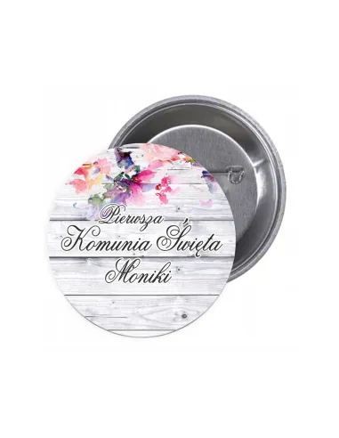 Przypinki buttony PIERWSZA KOMUNIA ŚWIĘTA IMIĘ znaczki badziki z grafiką
