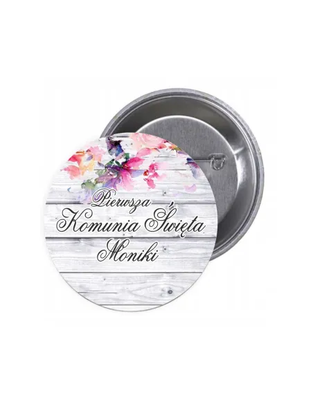 Przypinki buttony PIERWSZA KOMUNIA ŚWIĘTA IMIĘ znaczki badziki z grafiką
