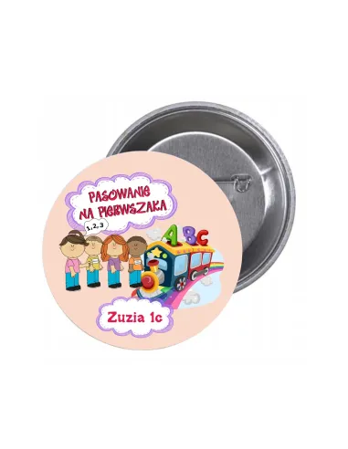 Przypinki buttony PASOWANIE NA PIERWSZAKA IMIĘ KLASA znaczki badziki z grafiką