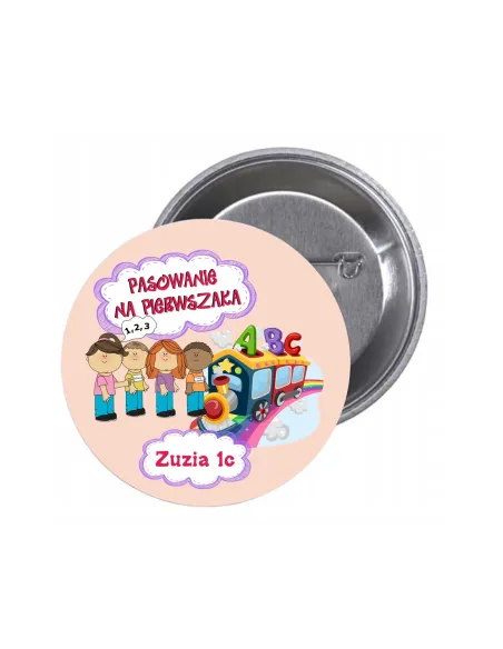 Przypinki buttony PASOWANIE NA PIERWSZAKA IMIĘ KLASA znaczki badziki z grafiką