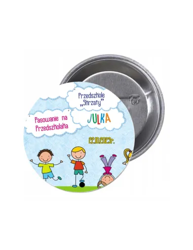 Przypinki buttony PRZEDSZKOLE NAZWA IMIĘ znaczki badziki z grafiką