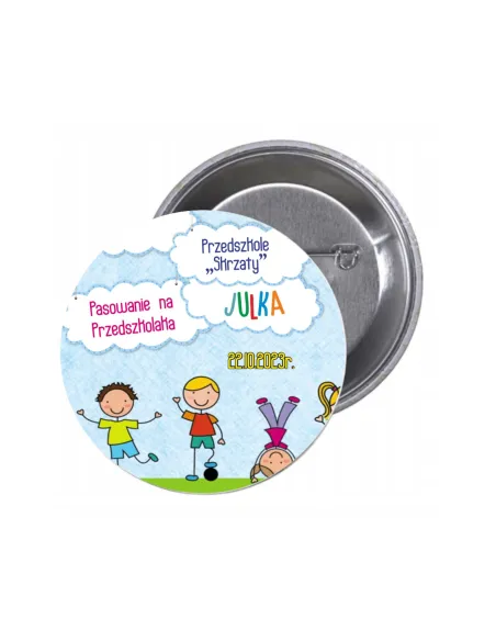 Przypinki buttony PRZEDSZKOLE NAZWA IMIĘ znaczki badziki z grafiką